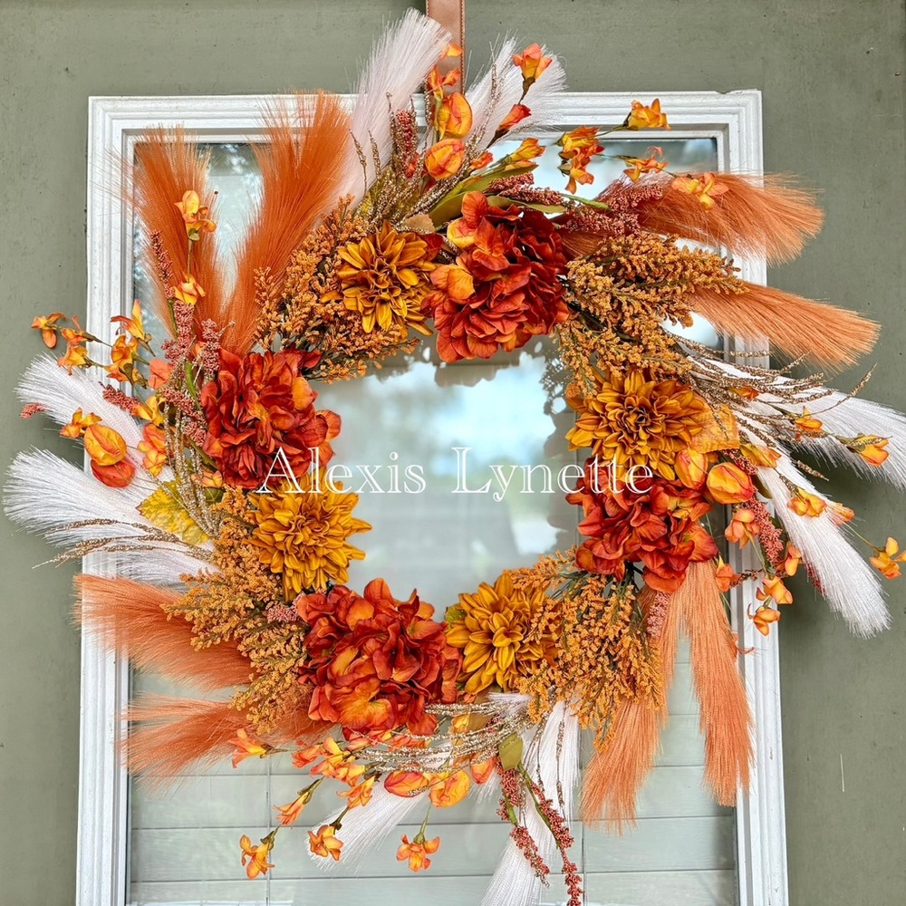 Autumn Harvest Wreath with Orange and Cream Accents